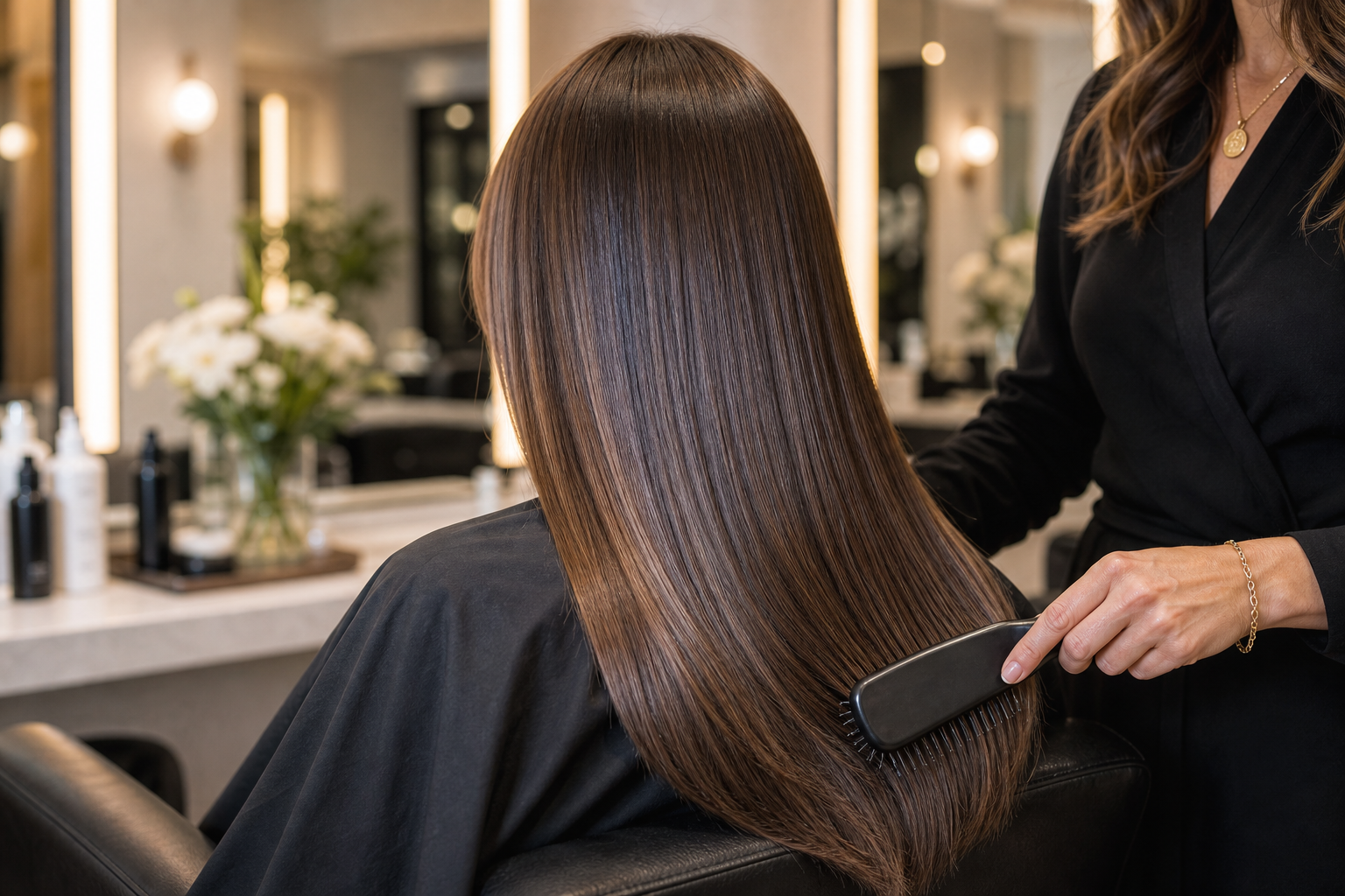 Smooth healthy hair after keratin treatment